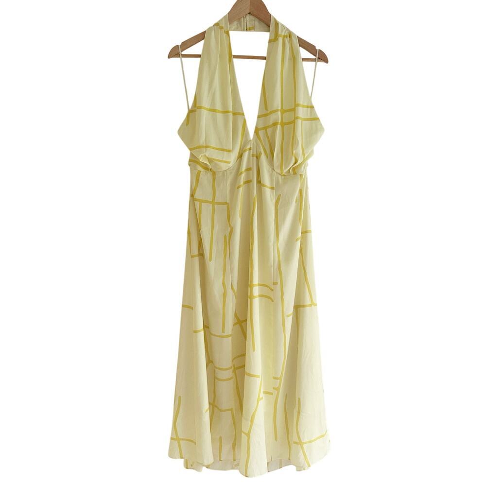 Banana Republic Yellow Halter Midi Dress Geometric Print Coastal
Size 12
